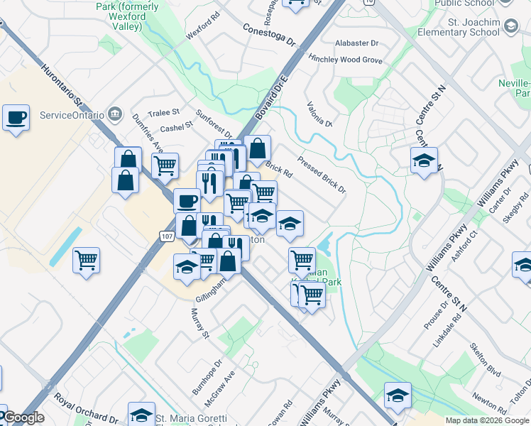 map of restaurants, bars, coffee shops, grocery stores, and more near 69 Quarry Edge Drive in Brampton