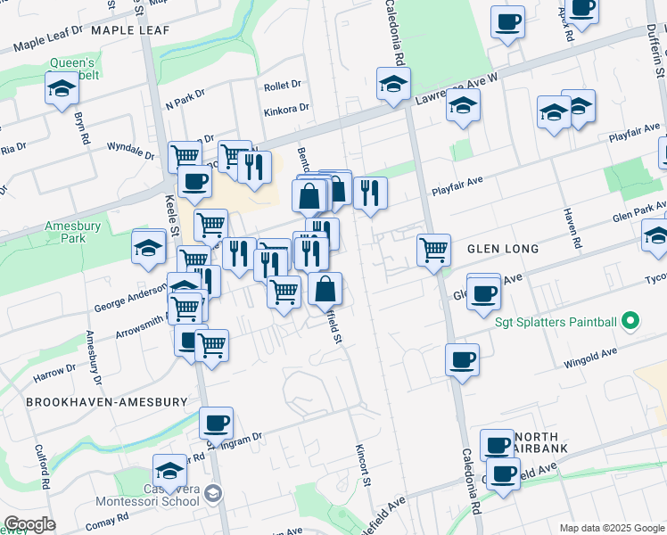 map of restaurants, bars, coffee shops, grocery stores, and more near in Toronto