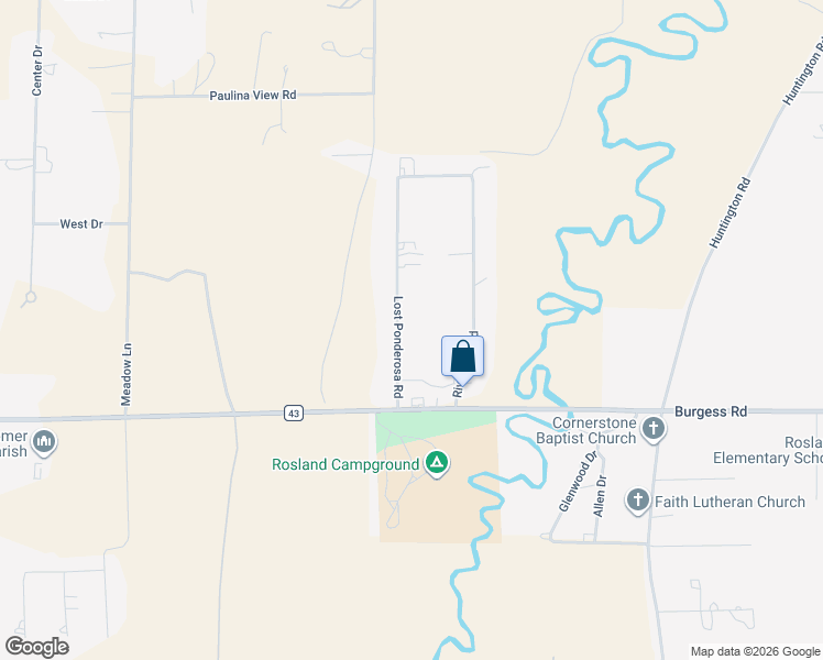 map of restaurants, bars, coffee shops, grocery stores, and more near 52456 Lost Ponderosa Road in La Pine