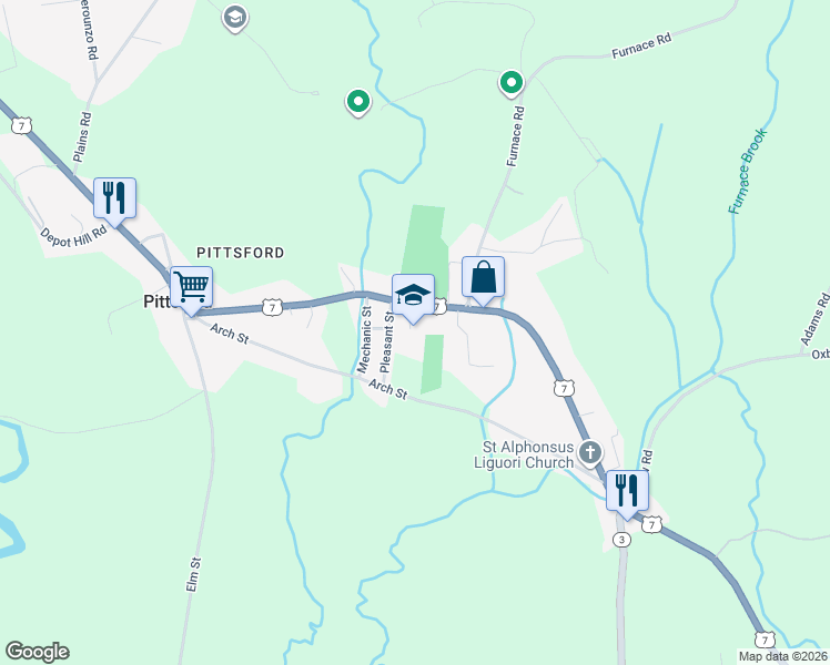 map of restaurants, bars, coffee shops, grocery stores, and more near 3447 U.S. 7 in Pittsford