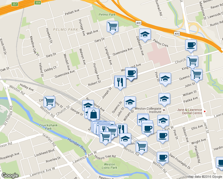 map of restaurants, bars, coffee shops, grocery stores, and more near 102 King Street in Toronto