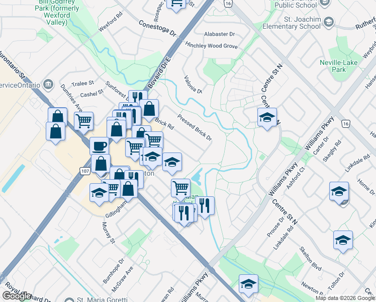 map of restaurants, bars, coffee shops, grocery stores, and more near 269 Pressed Brick Drive in Brampton