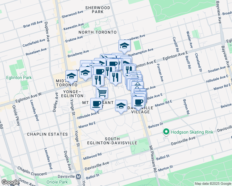 map of restaurants, bars, coffee shops, grocery stores, and more near in Toronto