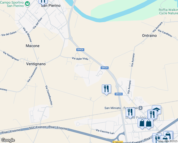 map of restaurants, bars, coffee shops, grocery stores, and more near 3 Via Petroio in Città Metropolitana di Firenze
