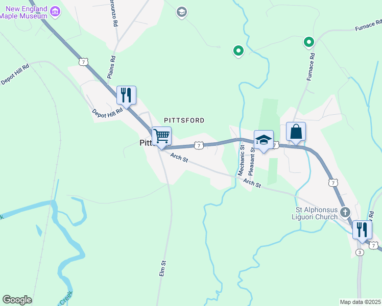 map of restaurants, bars, coffee shops, grocery stores, and more near 710 Arch Street in Pittsford
