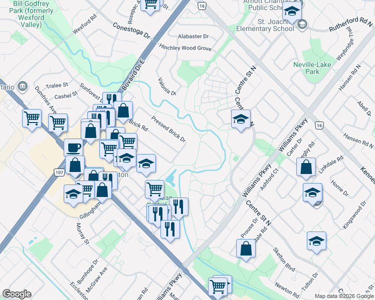 map of restaurants, bars, coffee shops, grocery stores, and more near 194 Pressed Brick Drive in Brampton