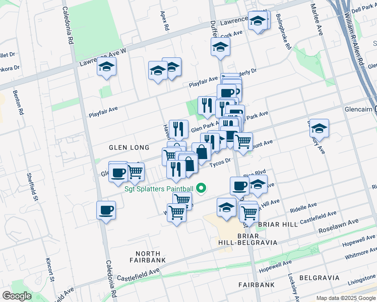 map of restaurants, bars, coffee shops, grocery stores, and more near in Toronto