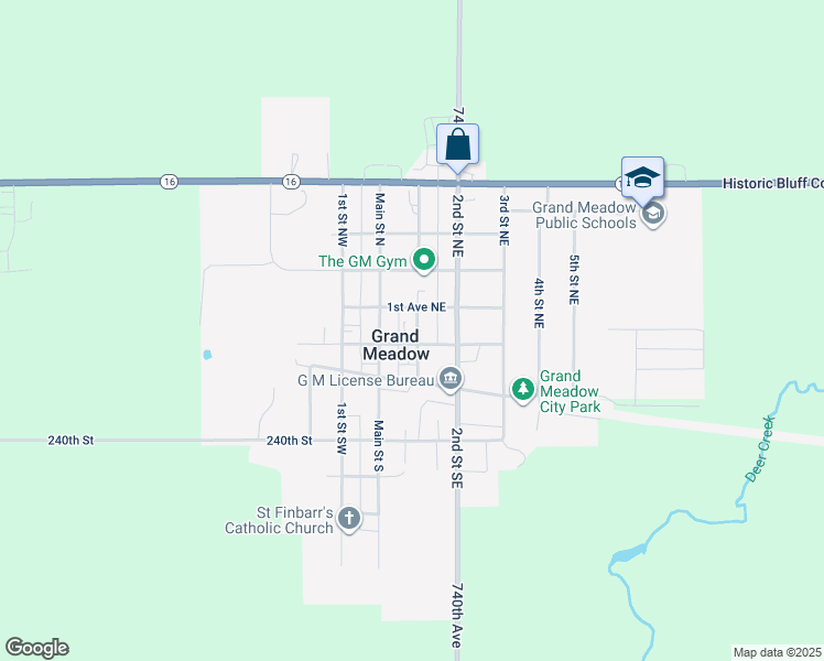 map of restaurants, bars, coffee shops, grocery stores, and more near in Grand Meadow