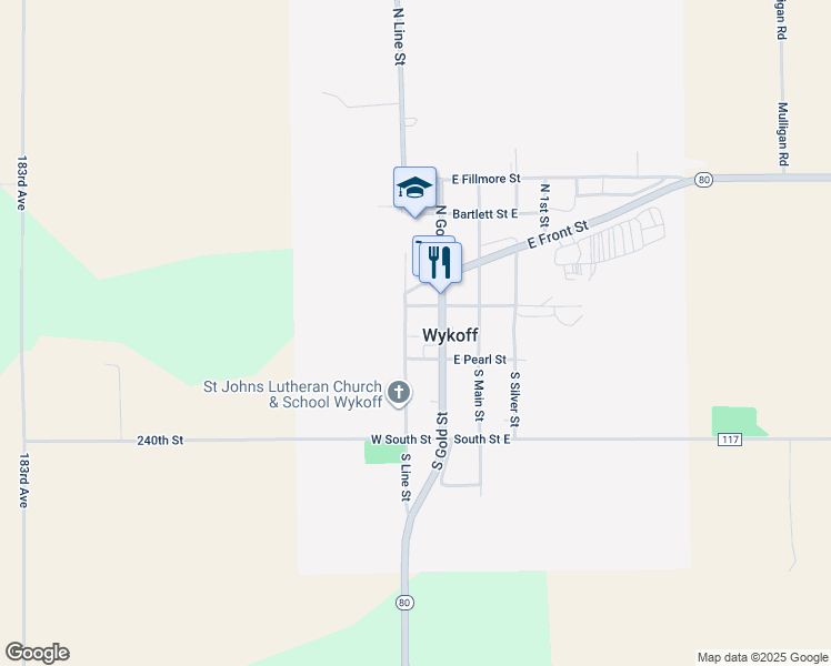 map of restaurants, bars, coffee shops, grocery stores, and more near 122 West Carimona Street in Wykoff