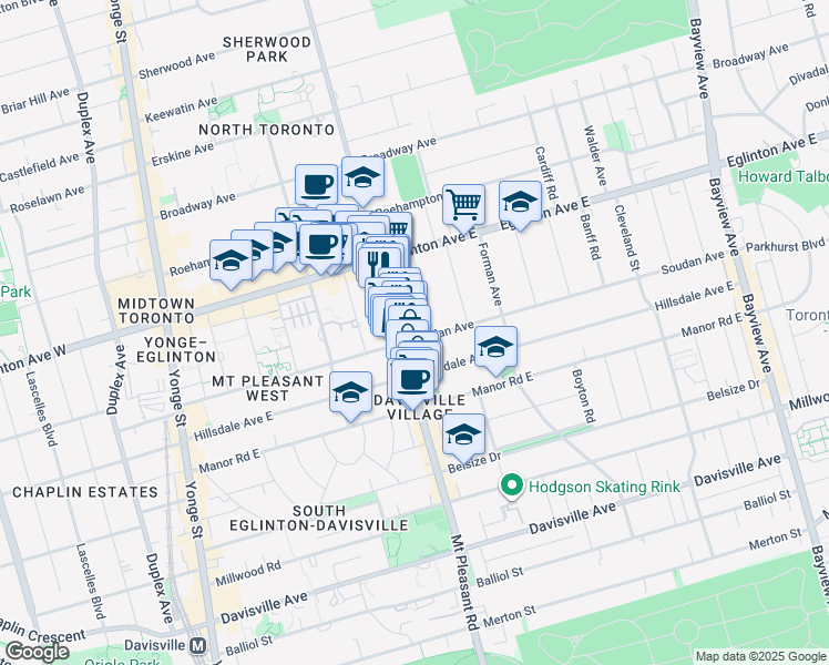 map of restaurants, bars, coffee shops, grocery stores, and more near in Toronto