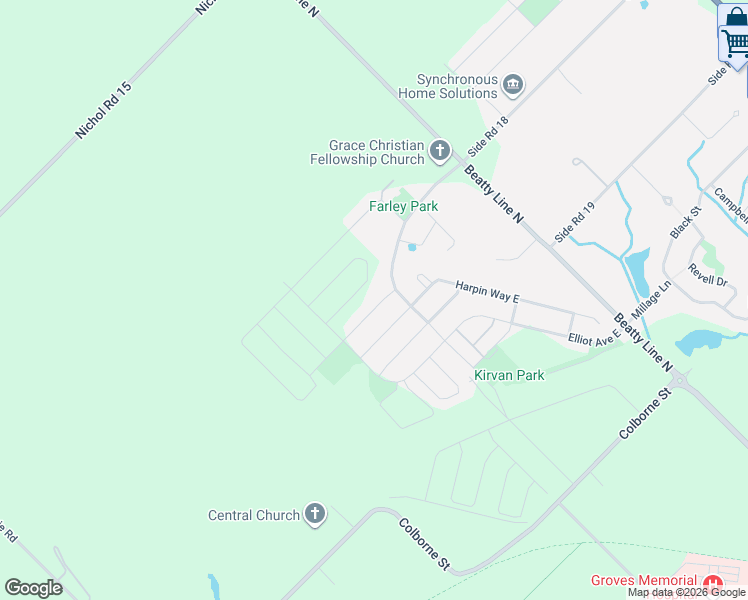 map of restaurants, bars, coffee shops, grocery stores, and more near 27 Spicer Street in Fergus