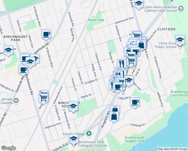 map of restaurants, bars, coffee shops, grocery stores, and more near in Toronto