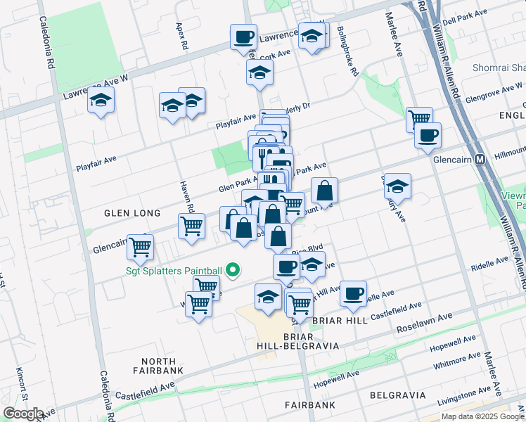 map of restaurants, bars, coffee shops, grocery stores, and more near in Toronto
