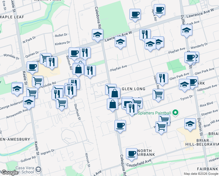 map of restaurants, bars, coffee shops, grocery stores, and more near in Toronto