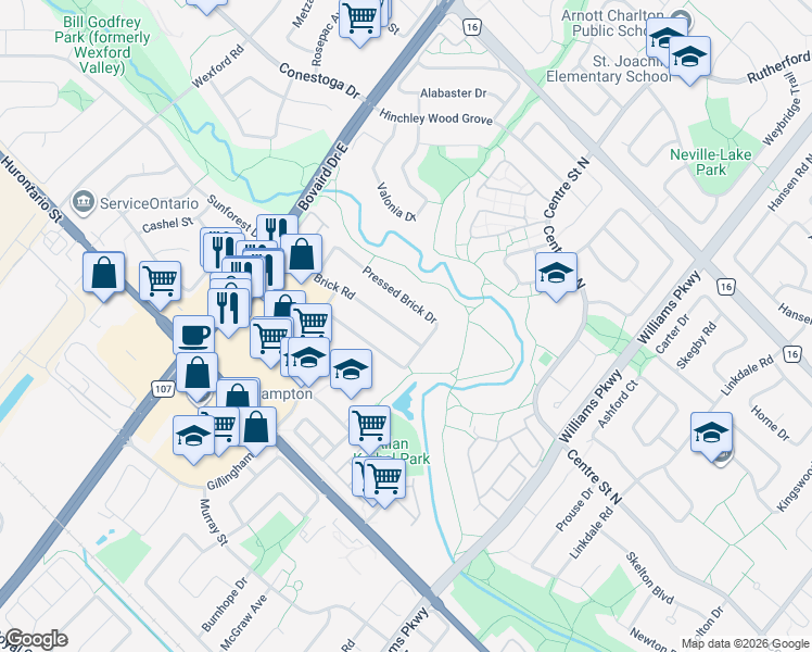 map of restaurants, bars, coffee shops, grocery stores, and more near 67 Yellow Brick Road in Brampton