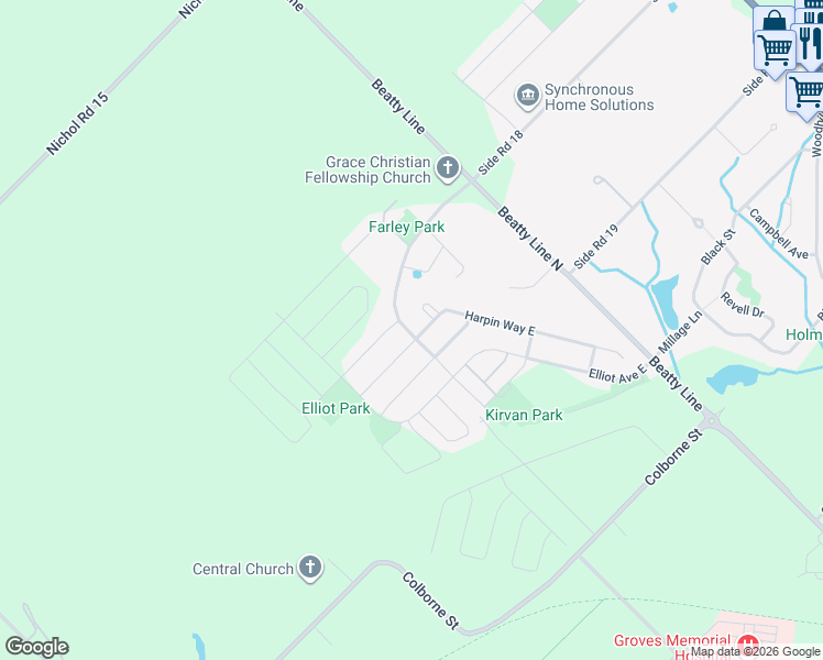 map of restaurants, bars, coffee shops, grocery stores, and more near 140 Farley Road in Fergus