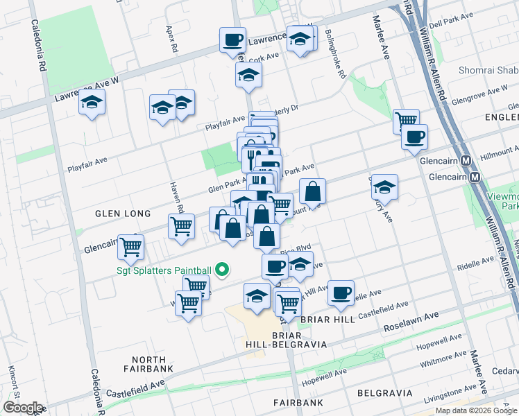 map of restaurants, bars, coffee shops, grocery stores, and more near in Toronto
