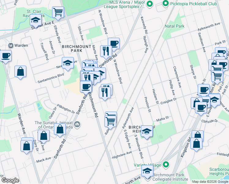 map of restaurants, bars, coffee shops, grocery stores, and more near 41a North Edgely Avenue in Toronto
