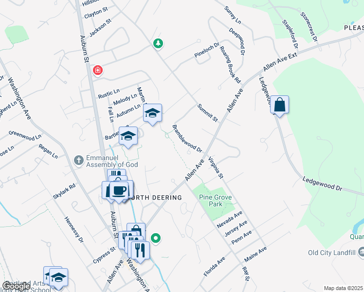 map of restaurants, bars, coffee shops, grocery stores, and more near 35 Bramblewood Drive in Portland