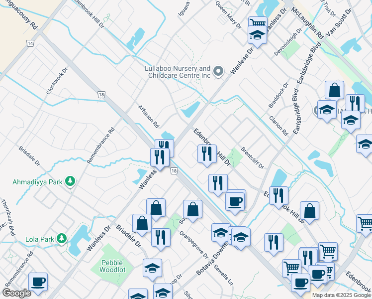 map of restaurants, bars, coffee shops, grocery stores, and more near 65 Earl Grey Crescent in Brampton