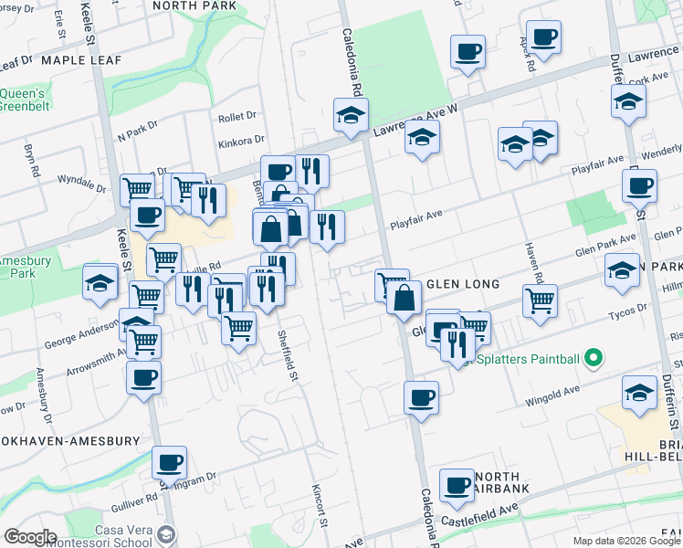 map of restaurants, bars, coffee shops, grocery stores, and more near 100 Lotherton Pathway in Toronto