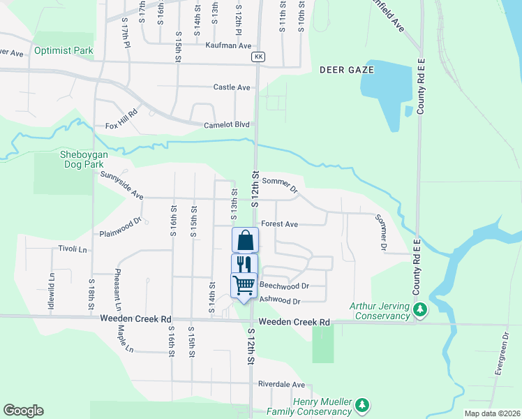 map of restaurants, bars, coffee shops, grocery stores, and more near 4209 S 12th St in Sheboygan