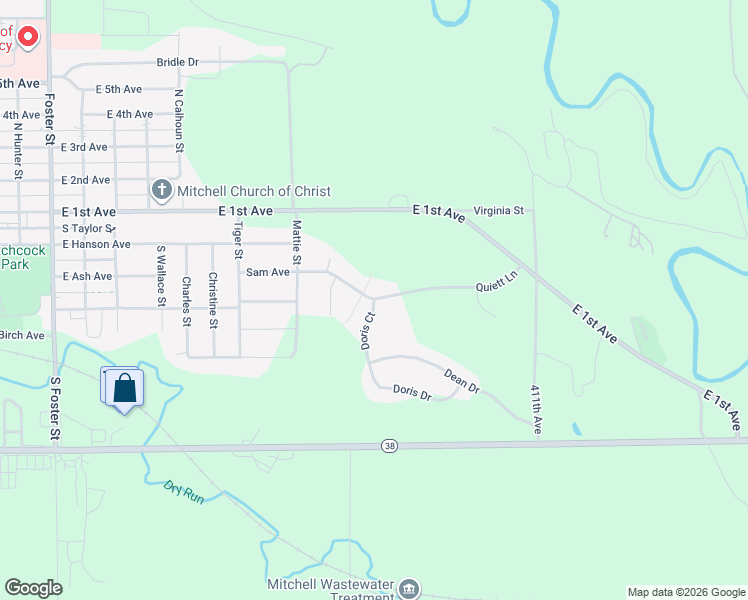 map of restaurants, bars, coffee shops, grocery stores, and more near 2098 Quiett Ln in Mitchell