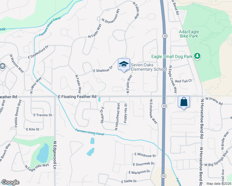 map of restaurants, bars, coffee shops, grocery stores, and more near 2335 East Ashbrook Drive in Eagle