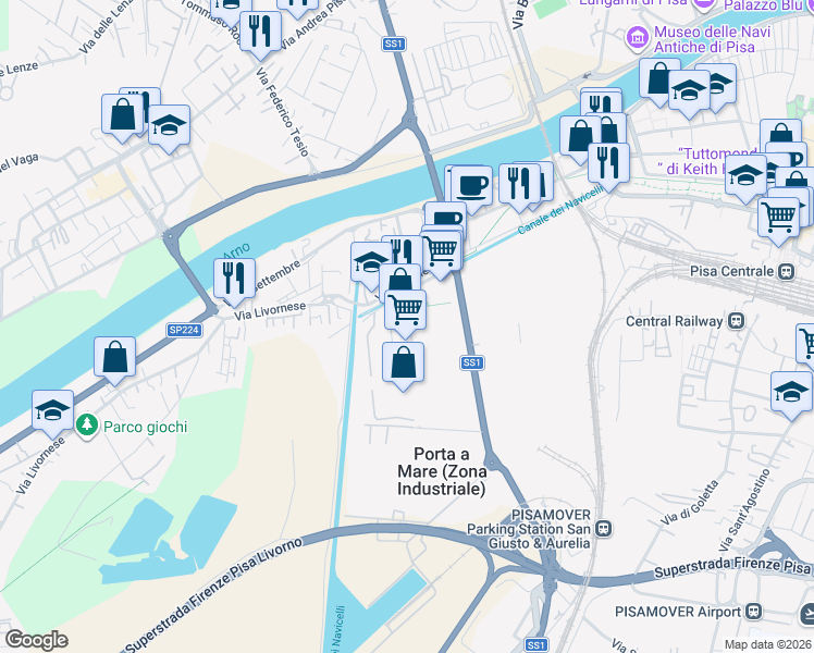 map of restaurants, bars, coffee shops, grocery stores, and more near 41 Corte Sanac in Porta a Mare (Zona Industriale)