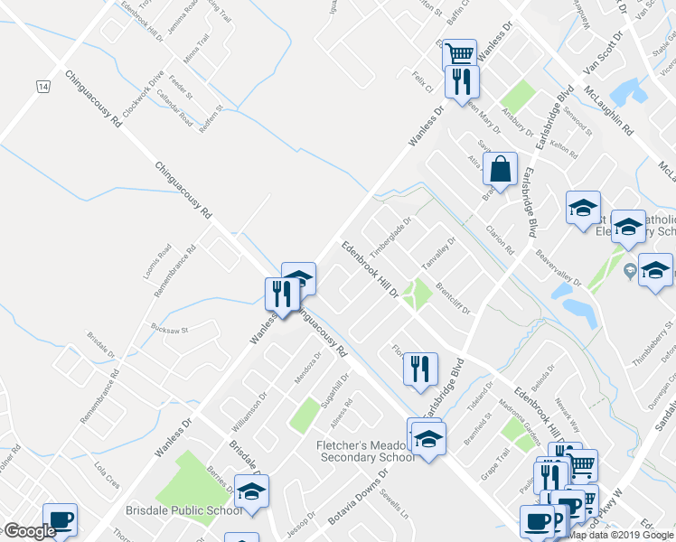 map of restaurants, bars, coffee shops, grocery stores, and more near 65 Earl Grey Crescent in Brampton