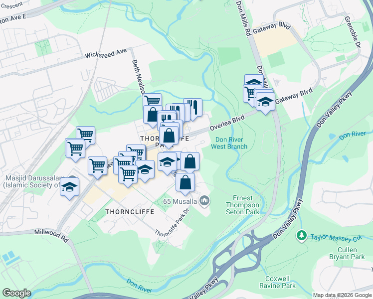 map of restaurants, bars, coffee shops, grocery stores, and more near in Toronto