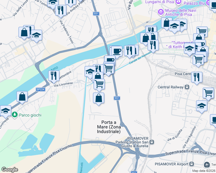 map of restaurants, bars, coffee shops, grocery stores, and more near 41 Corte Sanac in Porta a Mare (Zona Industriale)