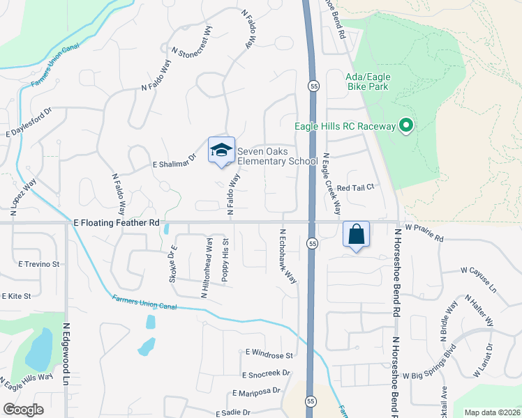 map of restaurants, bars, coffee shops, grocery stores, and more near 1351 North Mansfield Place in Eagle