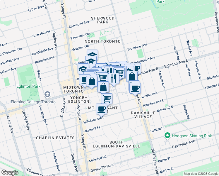 map of restaurants, bars, coffee shops, grocery stores, and more near 89 Lillian Street in Toronto