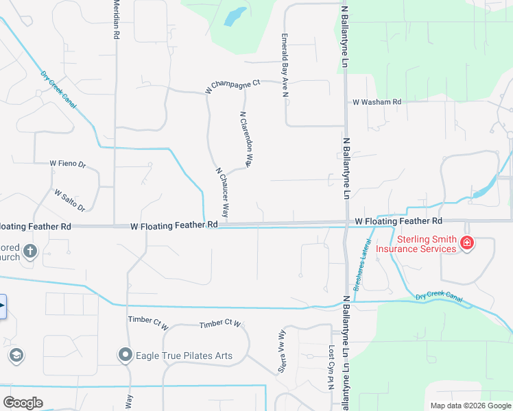 map of restaurants, bars, coffee shops, grocery stores, and more near 2500 West Floating Feather Road in Eagle