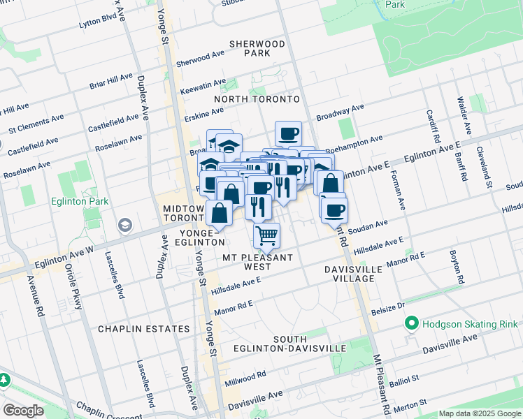 map of restaurants, bars, coffee shops, grocery stores, and more near 98 Lillian Street in Toronto