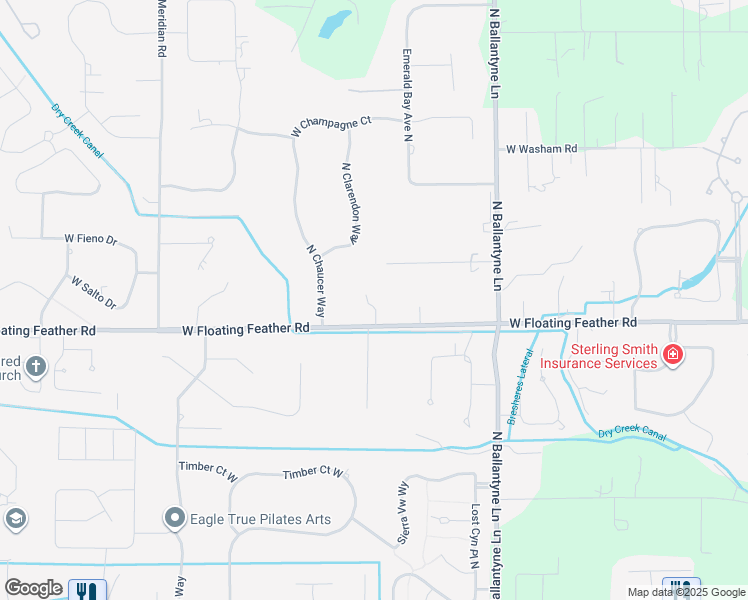 map of restaurants, bars, coffee shops, grocery stores, and more near 2500 West Floating Feather Road in Eagle
