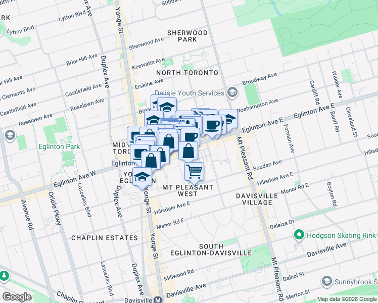 map of restaurants, bars, coffee shops, grocery stores, and more near 98 Lillian Street in Toronto