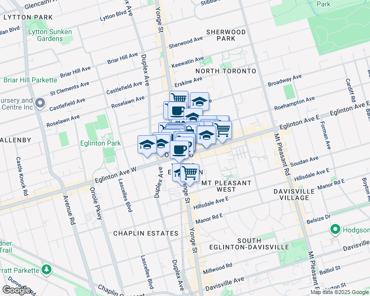 map of restaurants, bars, coffee shops, grocery stores, and more near in Toronto
