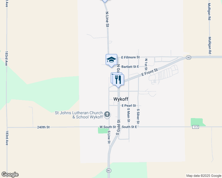 map of restaurants, bars, coffee shops, grocery stores, and more near 122 West Carimona Street in Wykoff