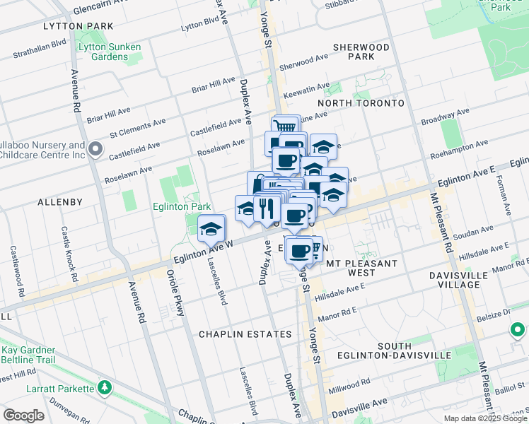 map of restaurants, bars, coffee shops, grocery stores, and more near in Toronto