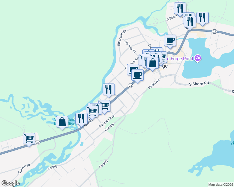 map of restaurants, bars, coffee shops, grocery stores, and more near 2979 New York 28 in Old Forge