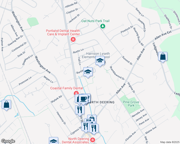 map of restaurants, bars, coffee shops, grocery stores, and more near 171 Auburn Street in Portland