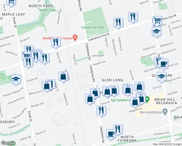 map of restaurants, bars, coffee shops, grocery stores, and more near 200 Lotherton Pathway in Toronto