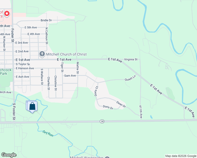 map of restaurants, bars, coffee shops, grocery stores, and more near 2008-2098 Quiett Lane in Mitchell