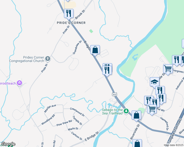 map of restaurants, bars, coffee shops, grocery stores, and more near 16 Reed Street in Westbrook