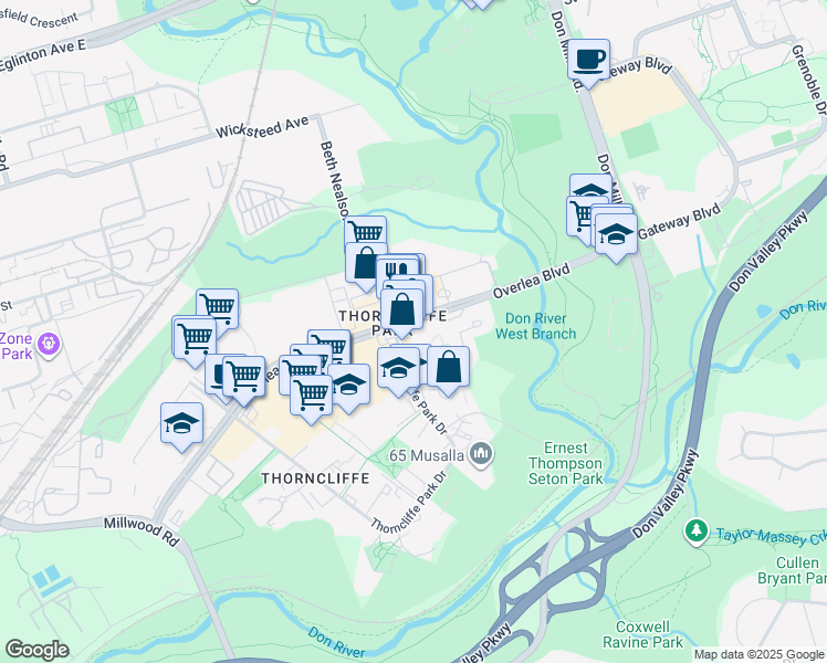 map of restaurants, bars, coffee shops, grocery stores, and more near in Toronto