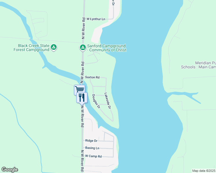 map of restaurants, bars, coffee shops, grocery stores, and more near 3320 Lakeside Drive in Sanford