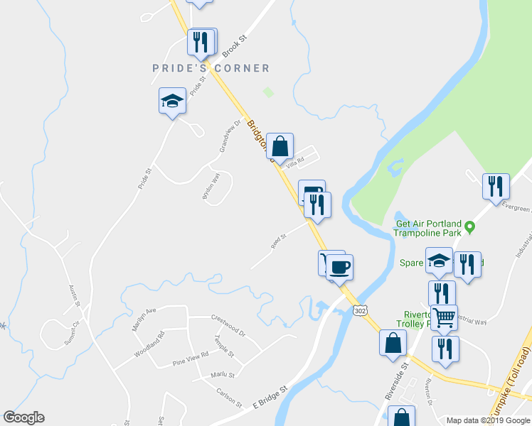 map of restaurants, bars, coffee shops, grocery stores, and more near 16 Reed Street in Westbrook