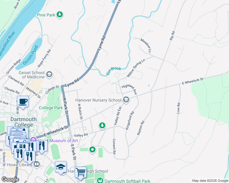 map of restaurants, bars, coffee shops, grocery stores, and more near 222 Brook Hollow in Hanover